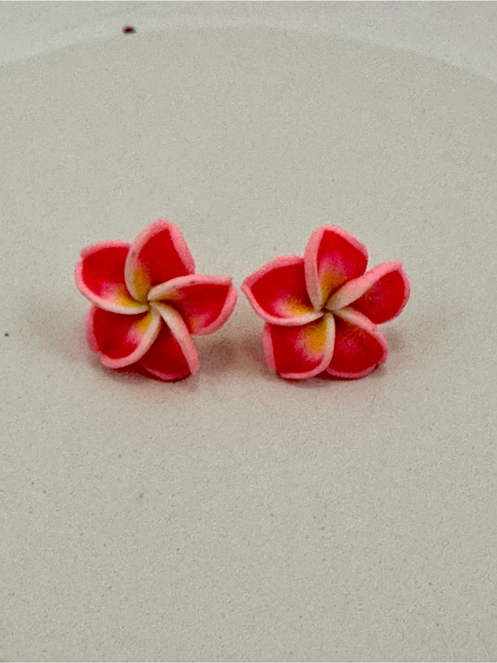 Pink Plumeria Flower Stud Earrings - Sweet Tropical Style